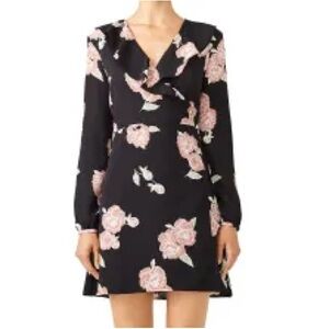 Cupcakes and Cashmere Black Floral Zora Wrap Dress with Ruffled Neck